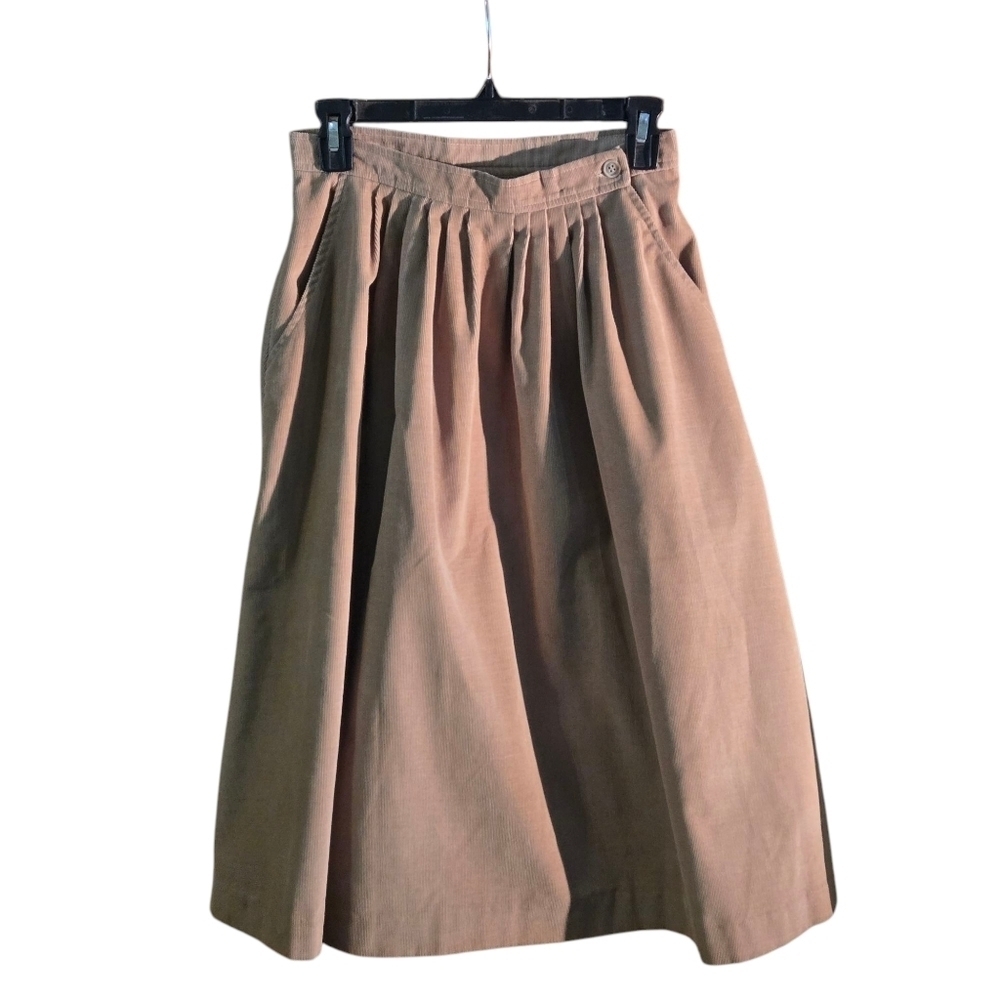 Vintage Dimensions V Corduroy Skirt Women’s Size 10 Beige High Waist A-Line